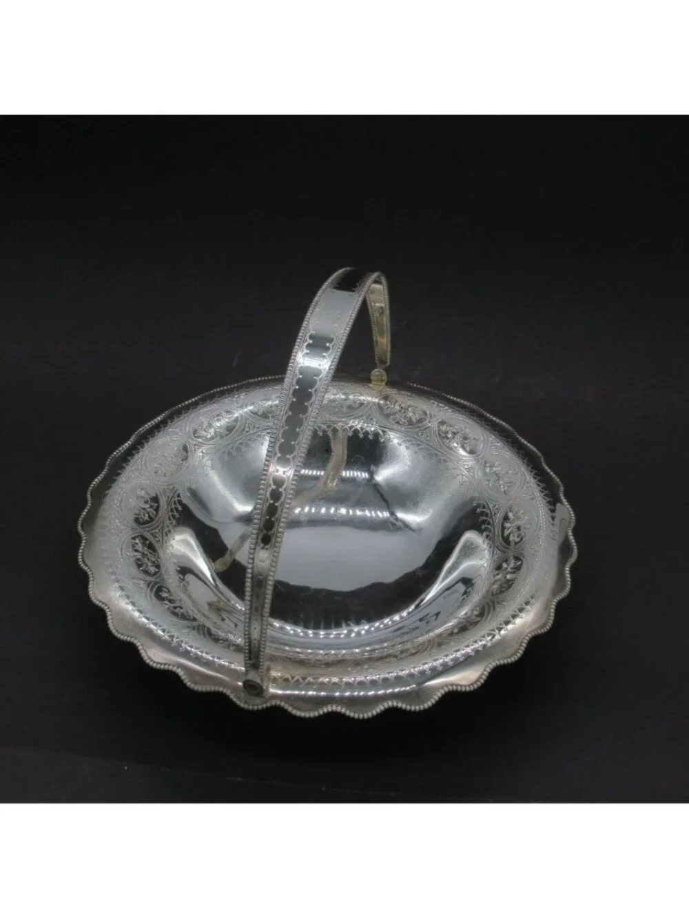 Antique Sheffield Silverplate Etched Pedestal Basket Beaded Waterfall Rim Martin